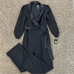 DKNY Women’s NWT Jumpsuit Half Sleeve Side-Tie Bow Black V-Neck‎ Pantsuit Size 8